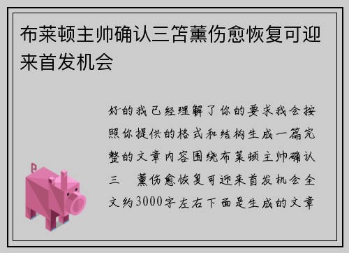 布莱顿主帅确认三笘薰伤愈恢复可迎来首发机会